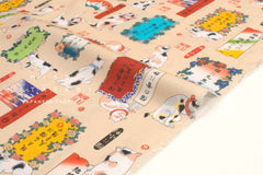 Japanese Fabric Ukiyo-e Kuniyoshi Style Cat Proverbs - A - 50cm