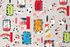 Japanese Fabric Ukiyo-e Kuniyoshi Style Cat Proverbs - B - 50cm