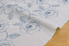 Japanese Fabric Shokunin Collection Yarn-Dyed Embroidered Linen Blend Voile - grey - 50cm