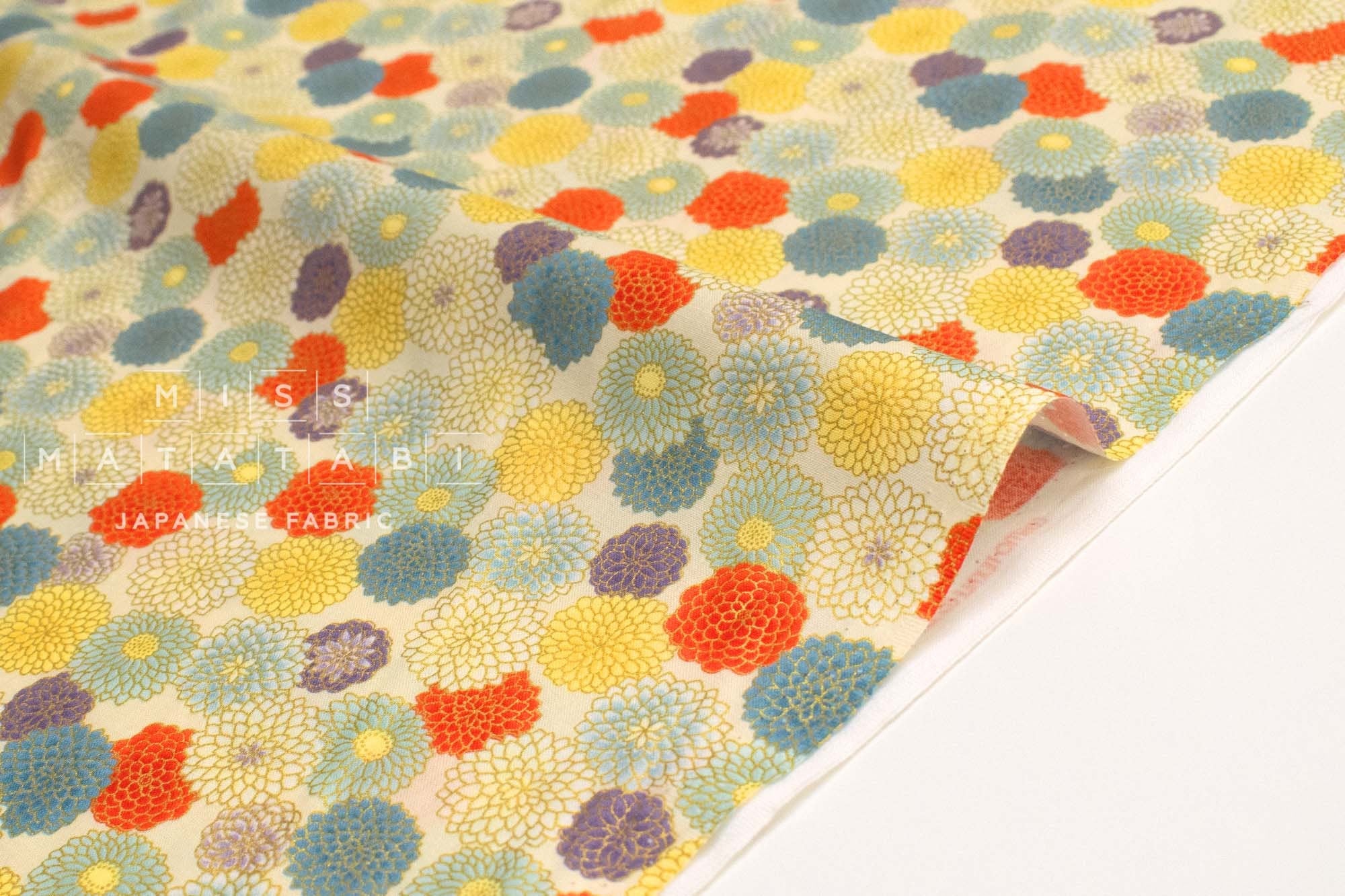 Japanese Fabric Little Chrysanthemum Kiku - A metallic - 50cm