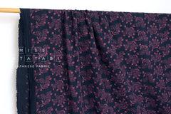 Japanese Fabric Shokunin Collection Sun-Dried Embroidered Vines Cotton Batiste - navy blue - 50cm