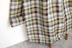 DEADSTOCK Japanese Fabric 100% Linen Check Plaid - 7 -  50cm