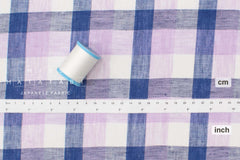 DEADSTOCK Japanese Fabric 100% Linen Check Plaid - 1 -  50cm