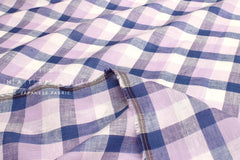 DEADSTOCK Japanese Fabric 100% Linen Check Plaid - 1 -  50cm