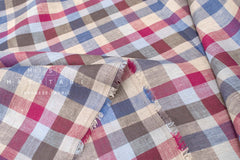 DEADSTOCK Japanese Fabric 100% Linen Check Plaid - 33 - 50cm