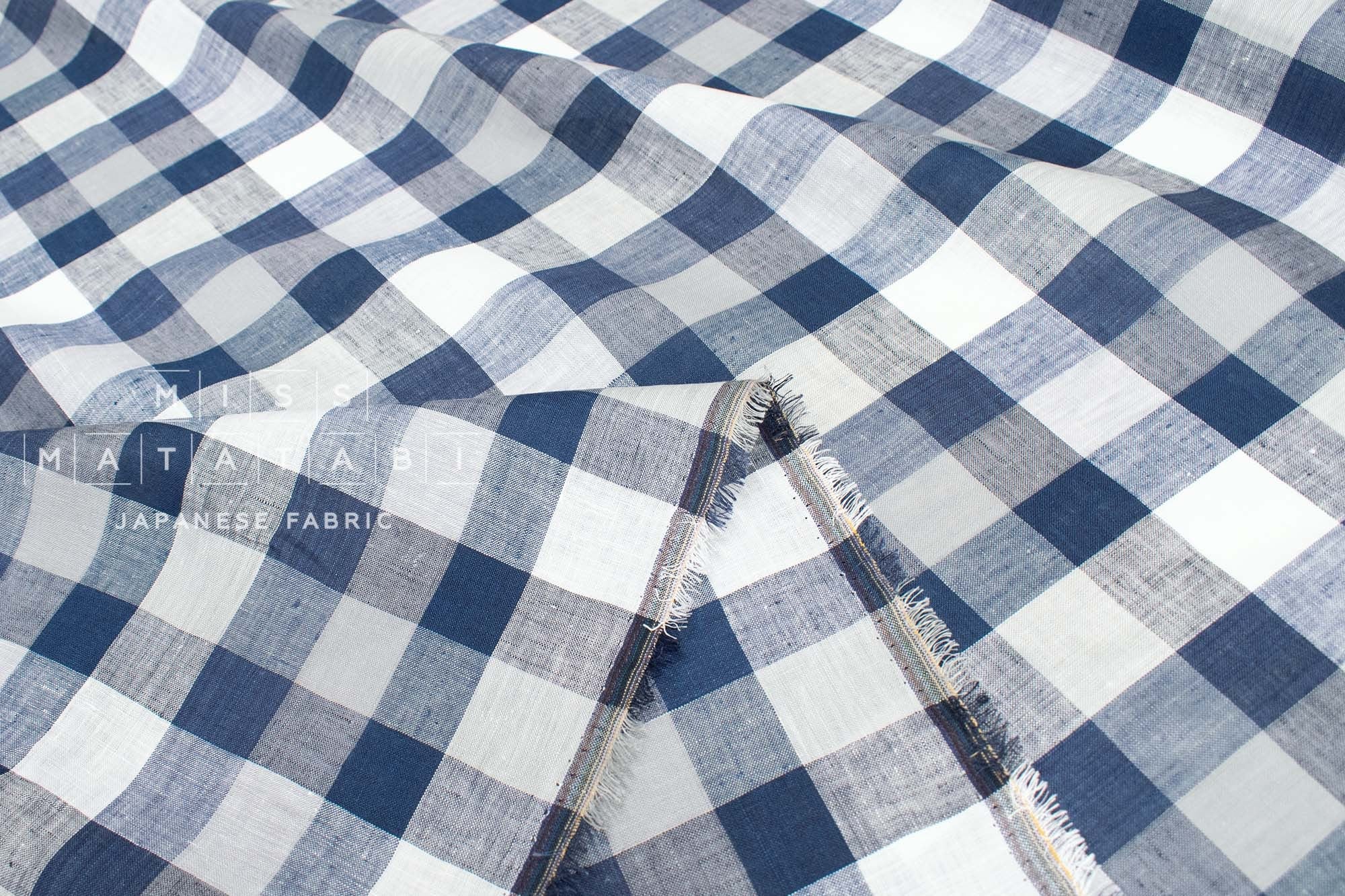 DEADSTOCK Japanese Fabric 100% Linen Check Plaid - 16 -  50cm