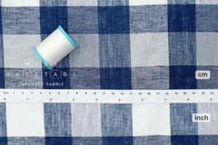 DEADSTOCK Japanese Fabric 100% Linen Check Plaid - 16 -  50cm
