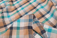 DEADSTOCK Japanese Fabric 100% Linen Check Plaid - 4 - 50cm