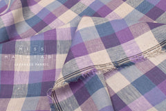 DEADSTOCK Japanese Fabric 100% Linen Check Plaid - 6 -  50cm
