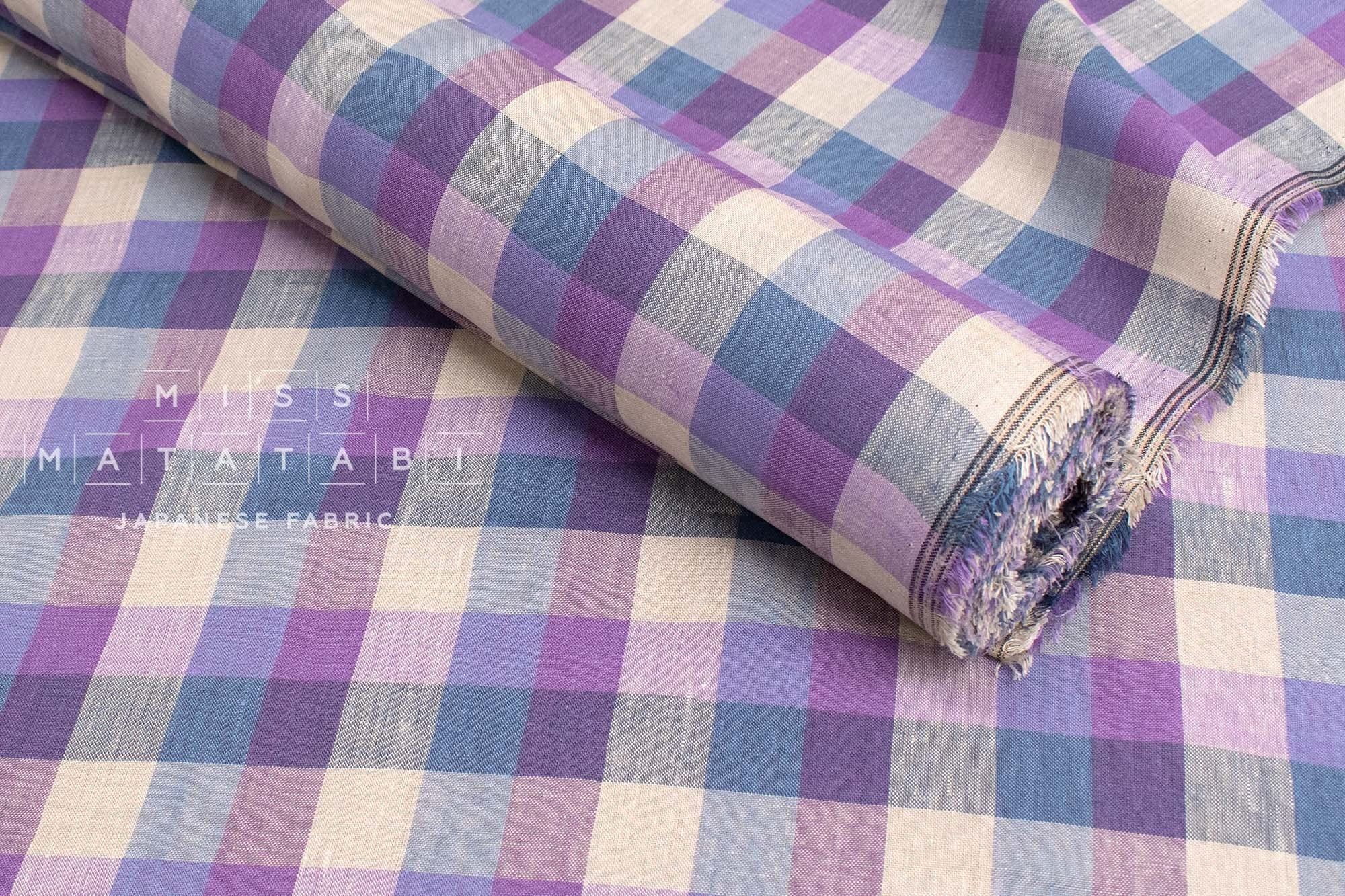 DEADSTOCK Japanese Fabric 100% Linen Check Plaid - 6 -  50cm