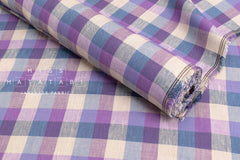 DEADSTOCK Japanese Fabric 100% Linen Check Plaid - 6 -  50cm