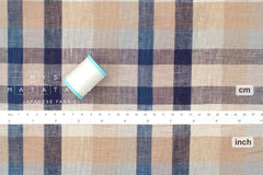 DEADSTOCK Japanese Fabric 100% Linen Check Plaid - 10 - 50cm