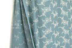 Japanese Fabric Shokunin Collection Yarn-Dyed Embroidered Linen Blend - blue - 50cm