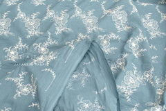 Japanese Fabric Shokunin Collection Yarn-Dyed Embroidered Linen Blend - blue - 50cm