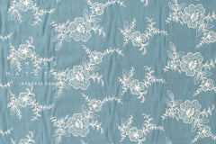 Japanese Fabric Shokunin Collection Yarn-Dyed Embroidered Linen Blend - blue - 50cm