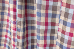 DEADSTOCK Japanese Fabric 100% Linen Check Plaid - 33 - 50cm