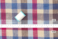 DEADSTOCK Japanese Fabric 100% Linen Check Plaid - 33 - 50cm