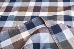 DEADSTOCK Japanese Fabric 100% Linen Check Plaid - 34 - 50cm