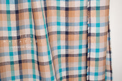 DEADSTOCK Japanese Fabric 100% Linen Check Plaid - 4 - 50cm