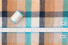 DEADSTOCK Japanese Fabric 100% Linen Check Plaid - 4 - 50cm