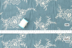 Japanese Fabric Shokunin Collection Yarn-Dyed Embroidered Linen Blend - blue - 50cm