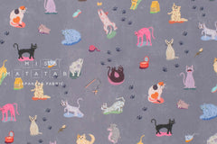 Japanese Fabric Cats At Play - grey - 50cm