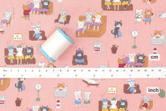Japanese Fabric Sento Bathhouse Cats - pink - 50cm