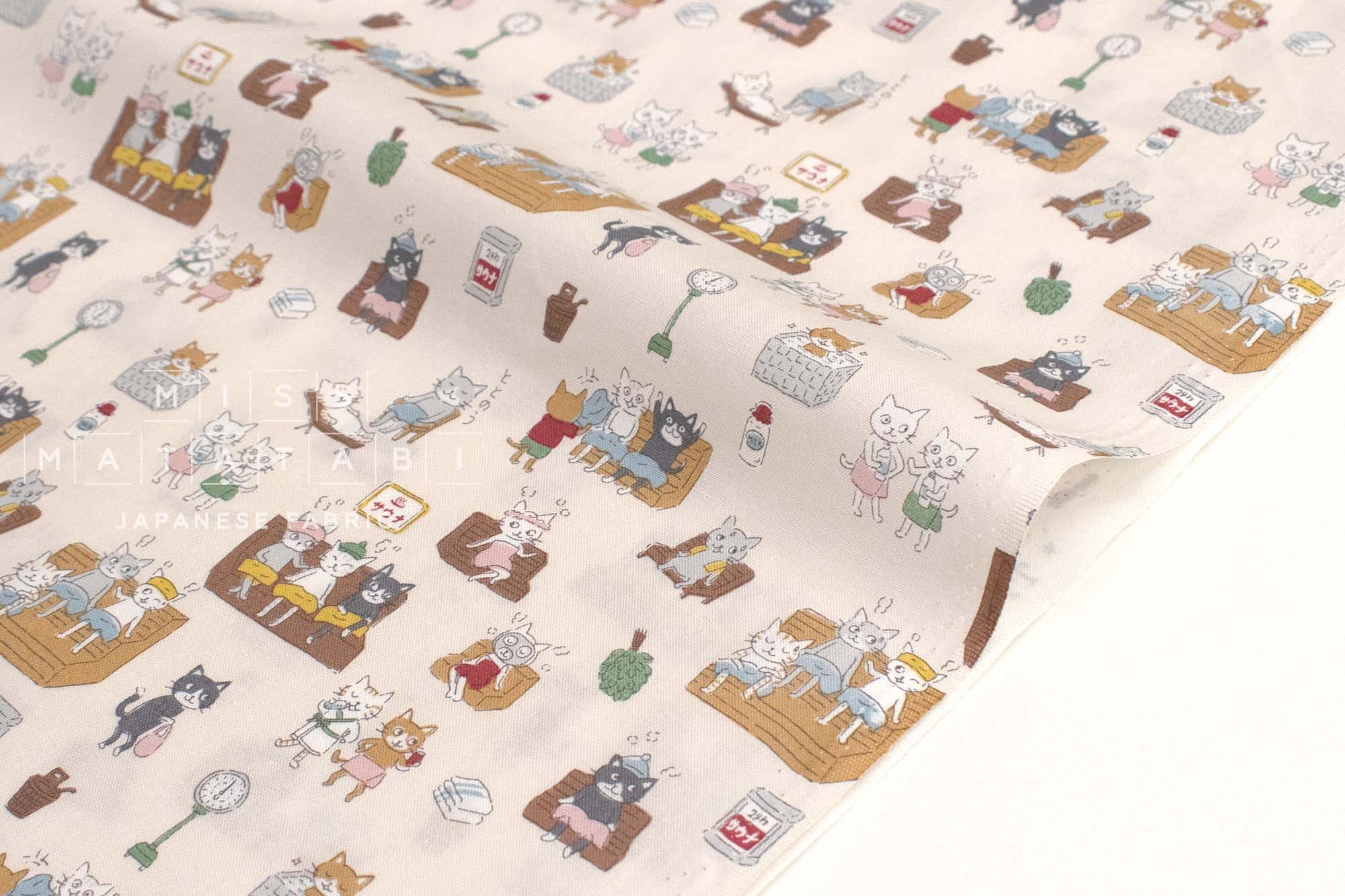 Japanese Fabric Sento Bathhouse Cats - greige - 50cm