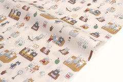 Japanese Fabric Sento Bathhouse Cats - greige - 50cm