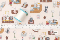 Japanese Fabric Sento Bathhouse Cats - greige - 50cm