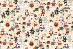 Japanese Fabric Halloween Cats - cream - 50cm