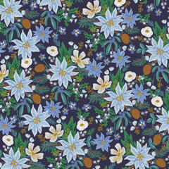 PRE-ORDER Cotton + Steel Rifle Paper Co. Holiday Classics Poinsettia Bouquet - navy metallic - 50cm