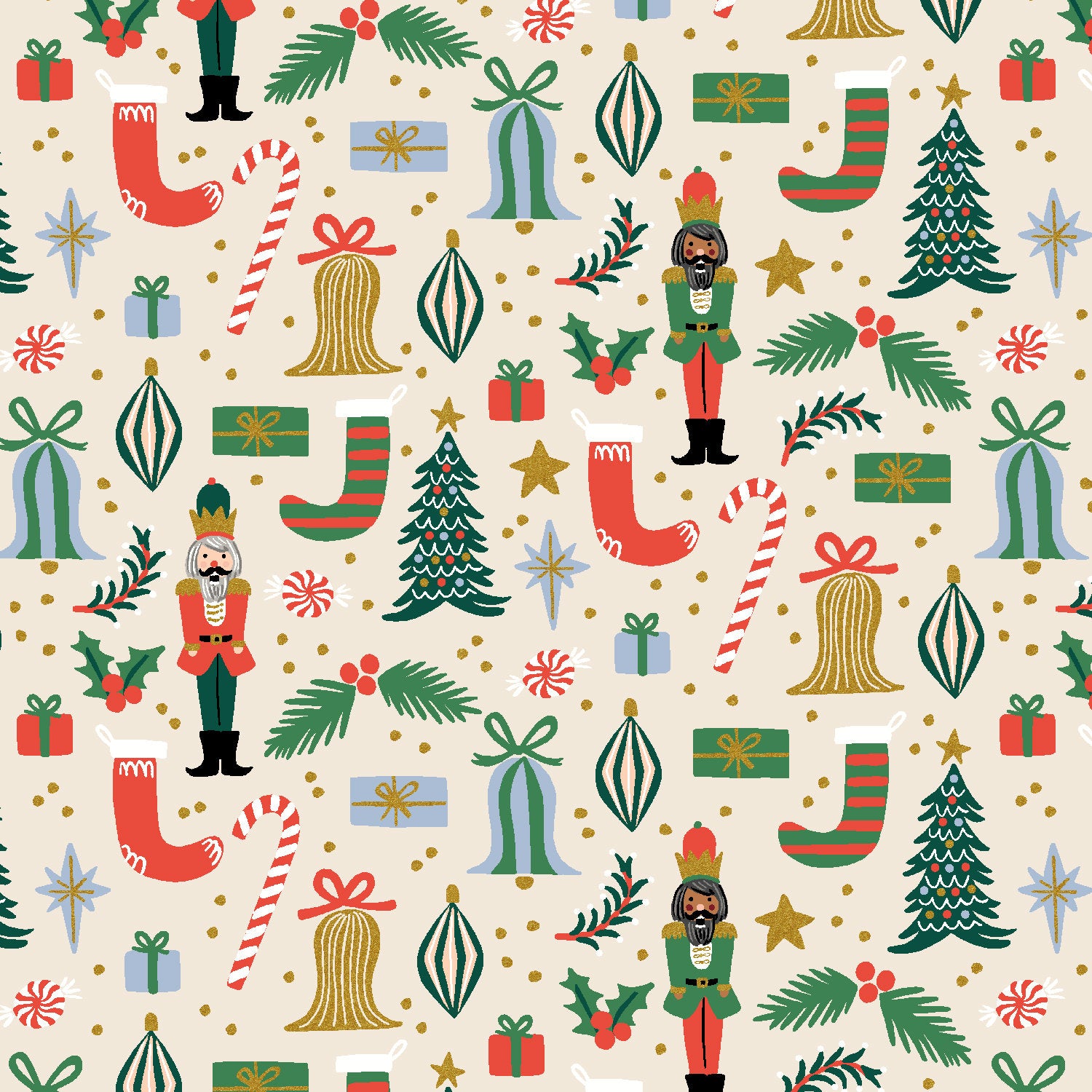 PRE-ORDER Cotton + Steel Rifle Paper Co. Holiday Classics Deck the Halls - cream metallic - 50cm