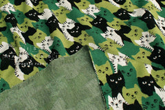 Japanese Fabric Kitty Kitty Interlock Knit - green, black - 50cm