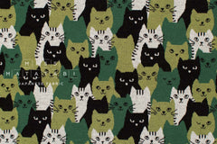 Japanese Fabric Kitty Kitty Interlock Knit - green, black - 50cm