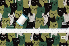 Japanese Fabric Kitty Kitty Interlock Knit - green, black - 50cm