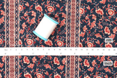 Japanese Fabric Vertical Floral Ripple - navy, red - 50cm