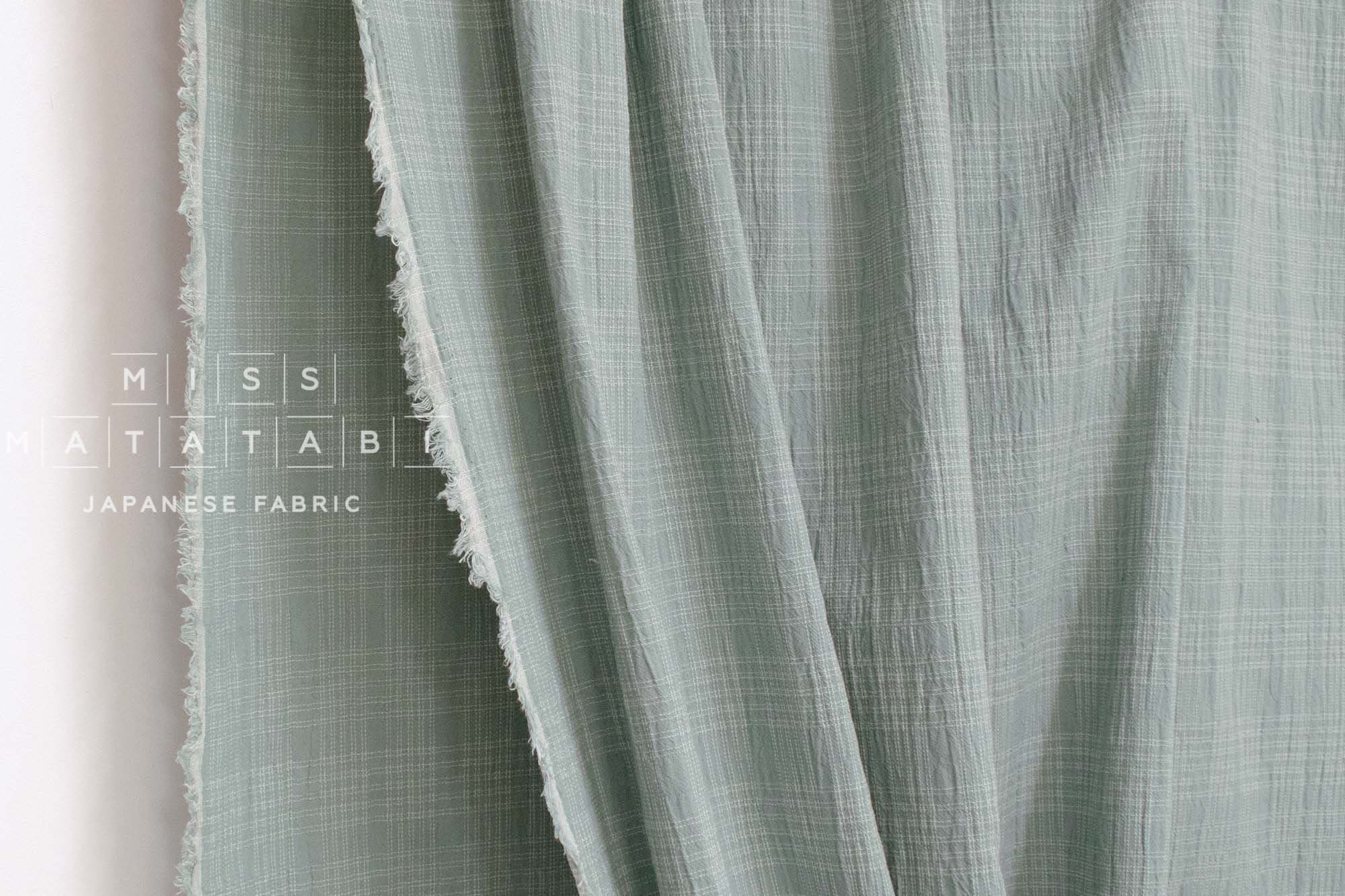 Japanese Fabric Shokunin Collection Yarn Dyed Sashiko Stitch - grey blue - 50cm