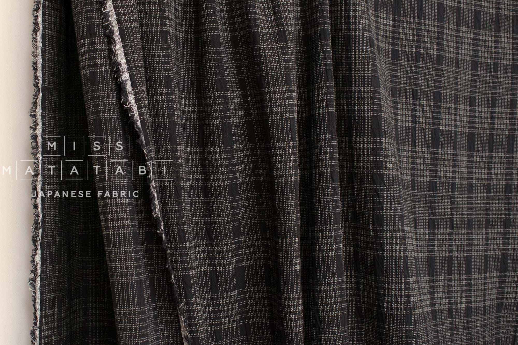 Japanese Fabric Shokunin Collection Yarn Dyed Sashiko Stitch - black - 50cm