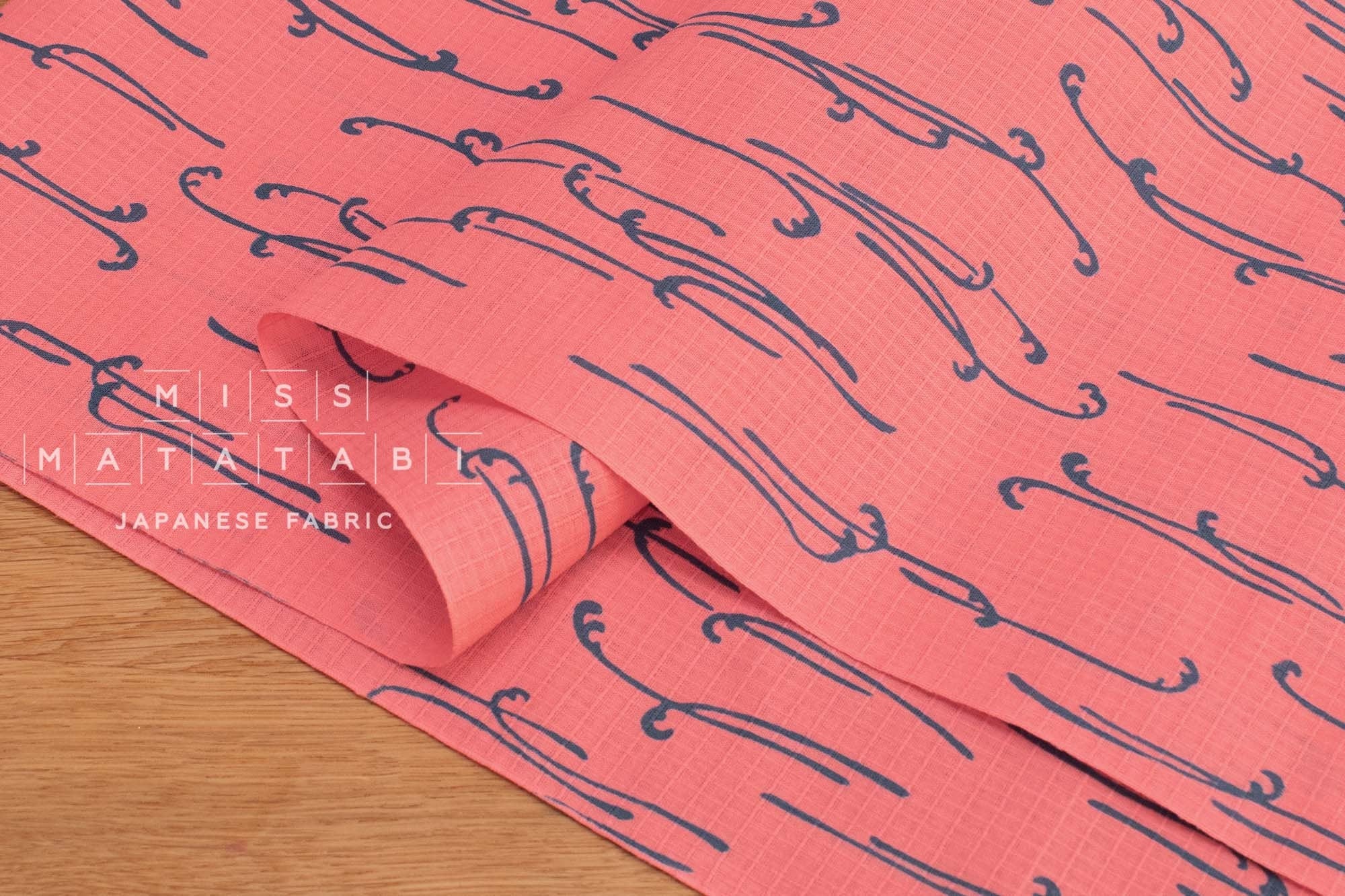 Shokunin Collection Hand-printed Chusen Japanese Yukata Fabric - Warabi - coral pink - 50cm