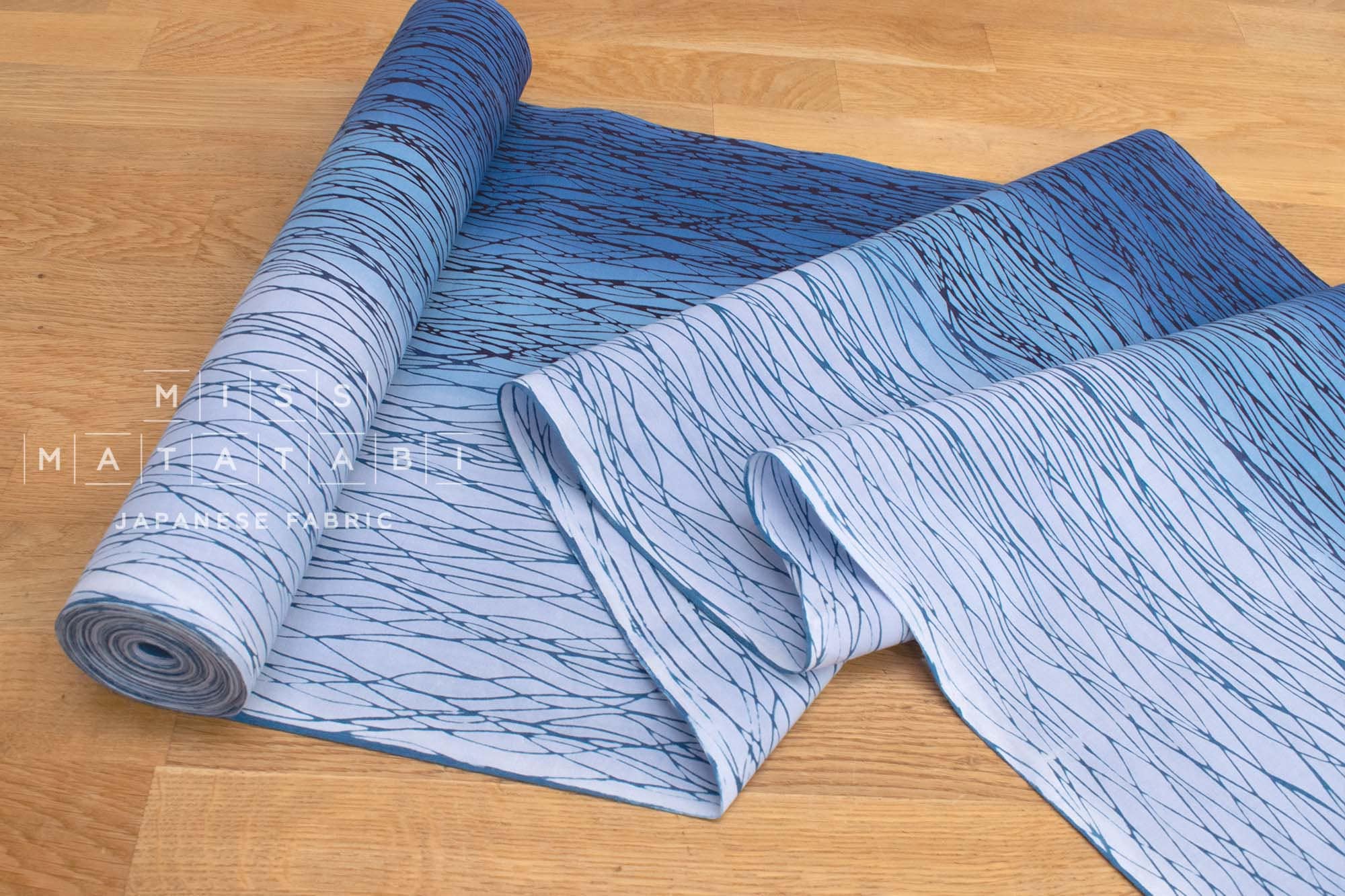 Shokunin Collection Hand-printed Chusen Japanese Yukata Fabric - motsuresuji - blue - 50cm