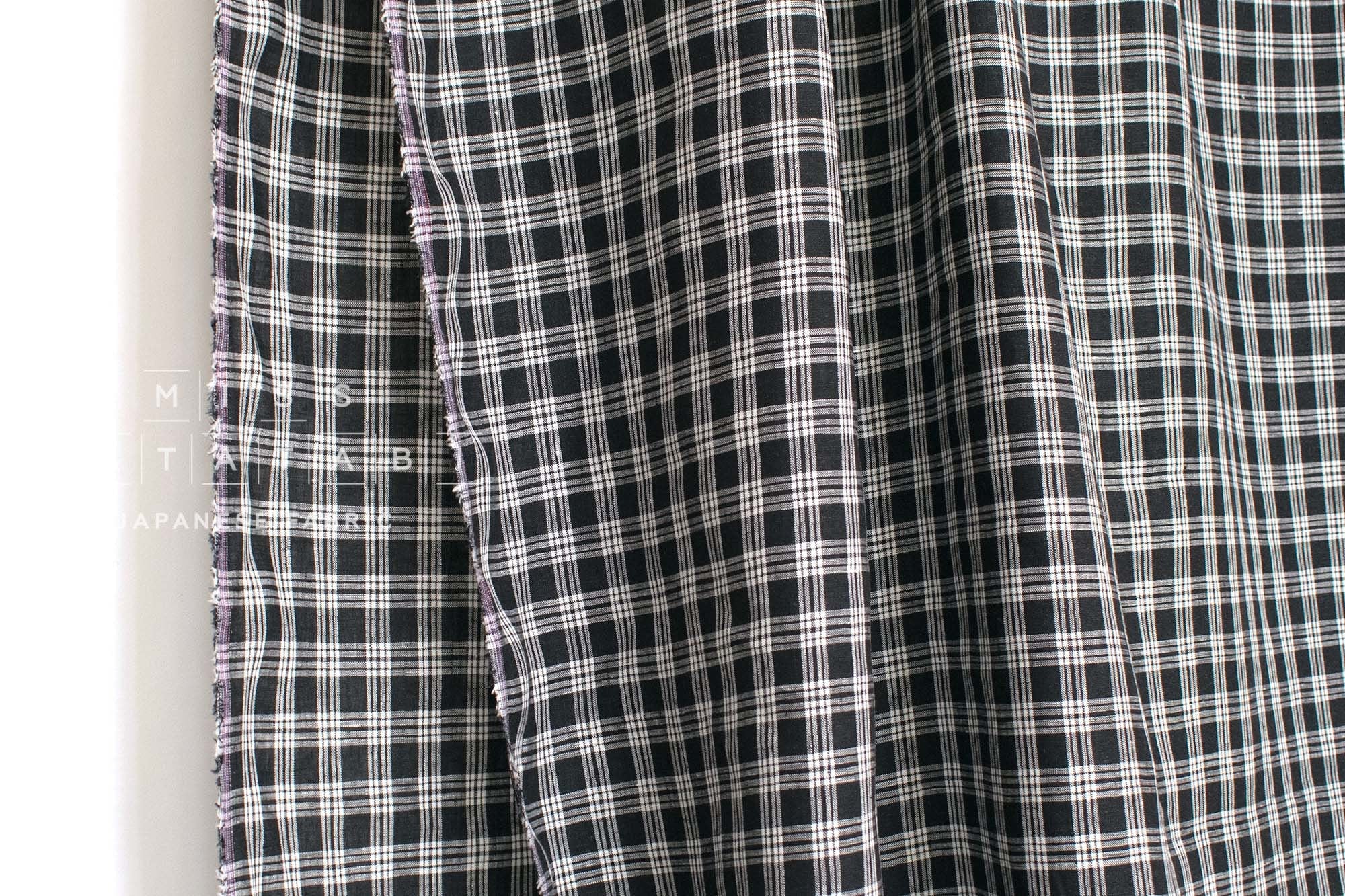DEADSTOCK Japanese Fabric 100% Linen Check - black - 50cm