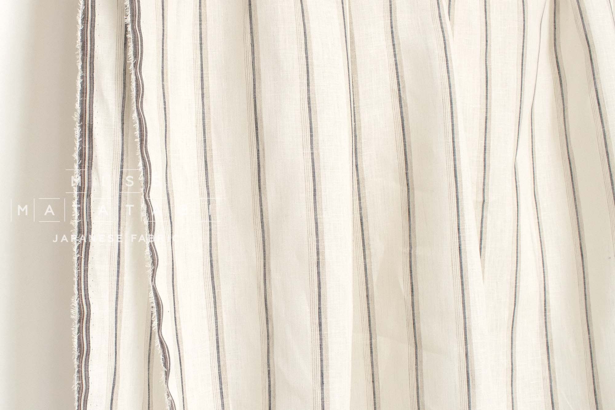 DEADSTOCK Japanese Fabric 100% Linen Stripes - 1 - 50cm