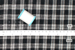 DEADSTOCK Japanese Fabric 100% Linen Check - black - 50cm