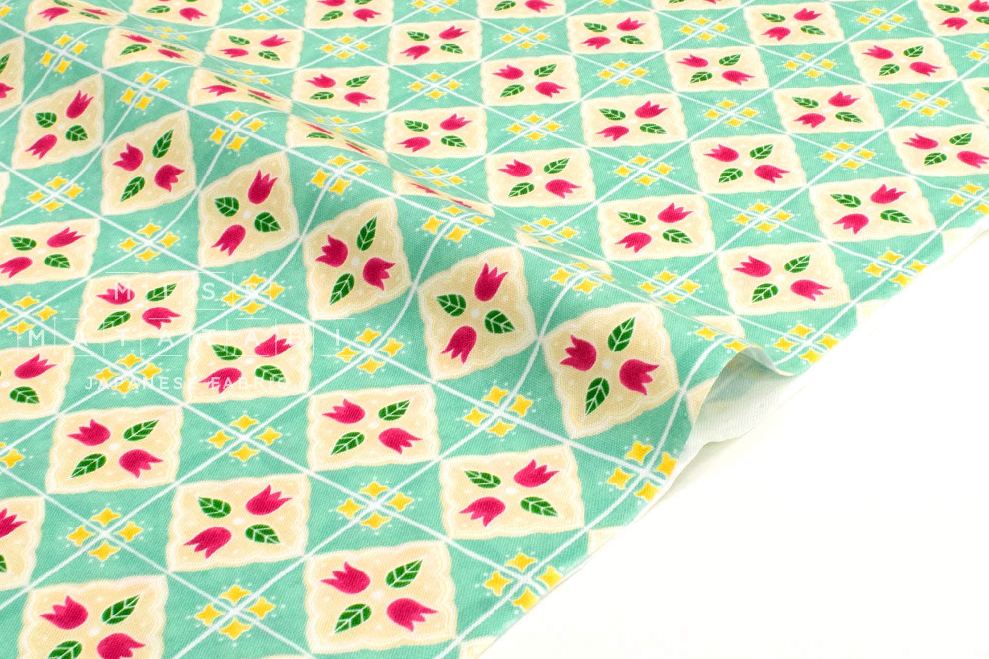 Japanese Fabric Cheery Tiles - green - 50cm