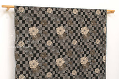 Japanese Fabric Yarn Dyed Jacquard Woven Floral Check - black, latte - 50cm