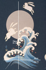 Shokunin Collection Hand-printed Japanese Fabric Panel Usagi and Nami - 50cm