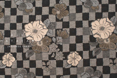 Japanese Fabric Yarn Dyed Jacquard Woven Floral Check - black, latte - 50cm