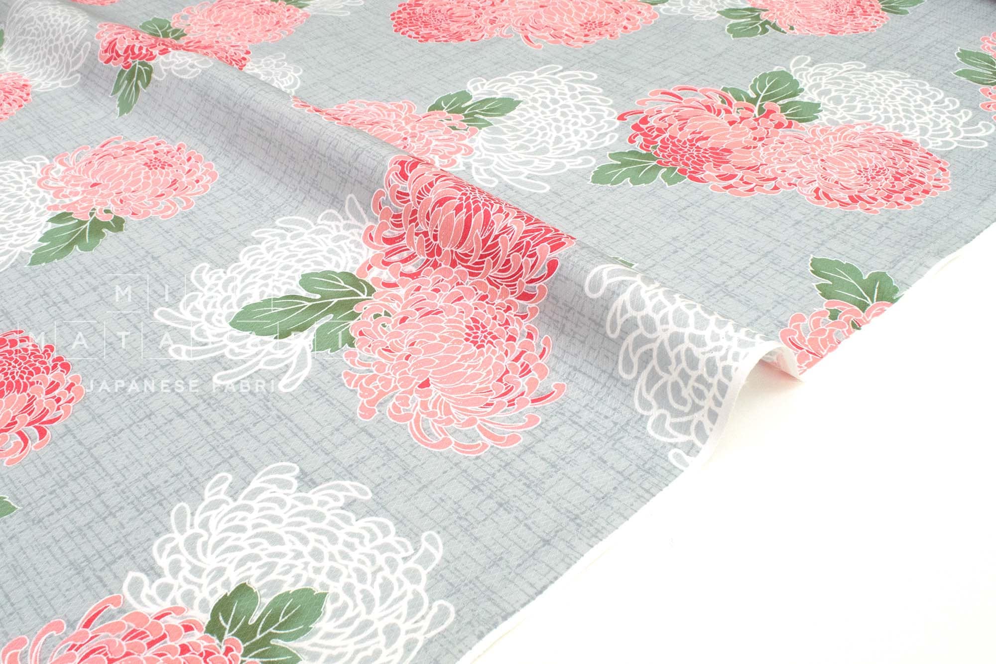 DEADSTOCK Japanese Fabric Traditional Floral - grey - 50cm