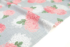 DEADSTOCK Japanese Fabric Traditional Floral - grey - 50cm